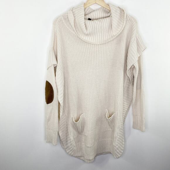 Alya Cream Elbow Patch Long Sleeve Cowl Neck Sweater Women's Size Medium M - Picture 1 of 8
